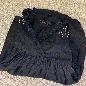Zara | Dresses | Zara Basic Black Ruffle Pearl Dress | Poshmark